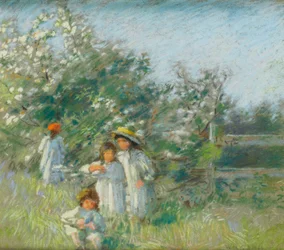 Children by a May Blossom Tree